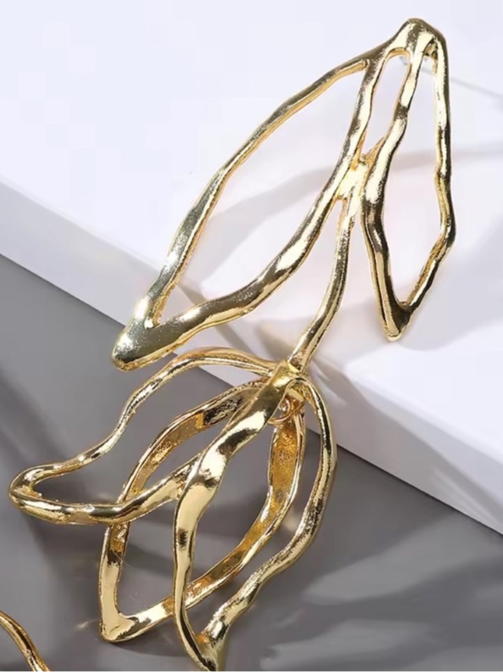 Sculpted Gold Botanical Drop Earrings - Picture 4 of 5